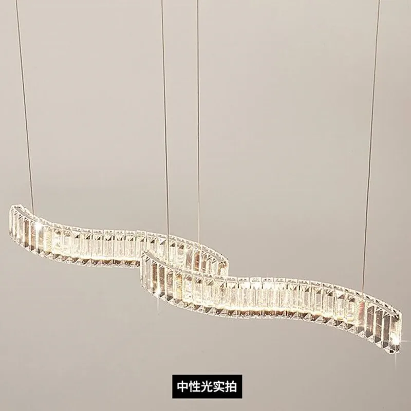 

Modern Crystal Chandelier Stainless Steel Gold Silver Long Strip Combination Hanging Lamp Kitchen Island Dining Room Chandelier