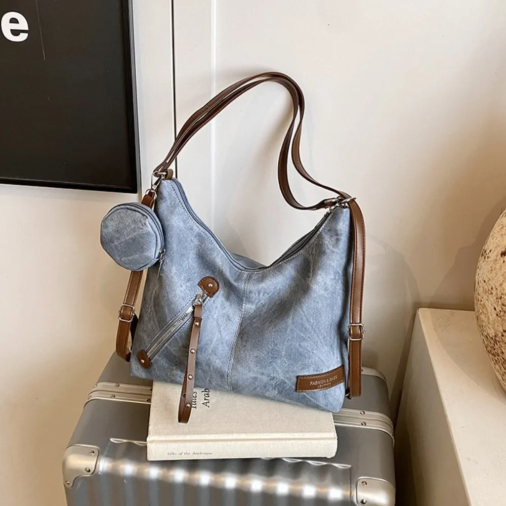 

Повседневная сумка через плечо большой емкости из искусственной кожи на молнии, сумка через плечо с нулевым кошельком, женский рюкзак-тоут