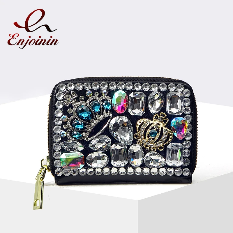 

Luxury Crown Color Studded Women's Short Wallet Designer Ladies' Zipper Coin Purse Card Bag Chic Female Small Zipper Wallet