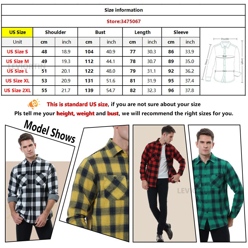 Mens Casual Plaid Flannel Shirts Button Down Shirt Two Pocket Long Sleeve Regular fit Shirts Autumn