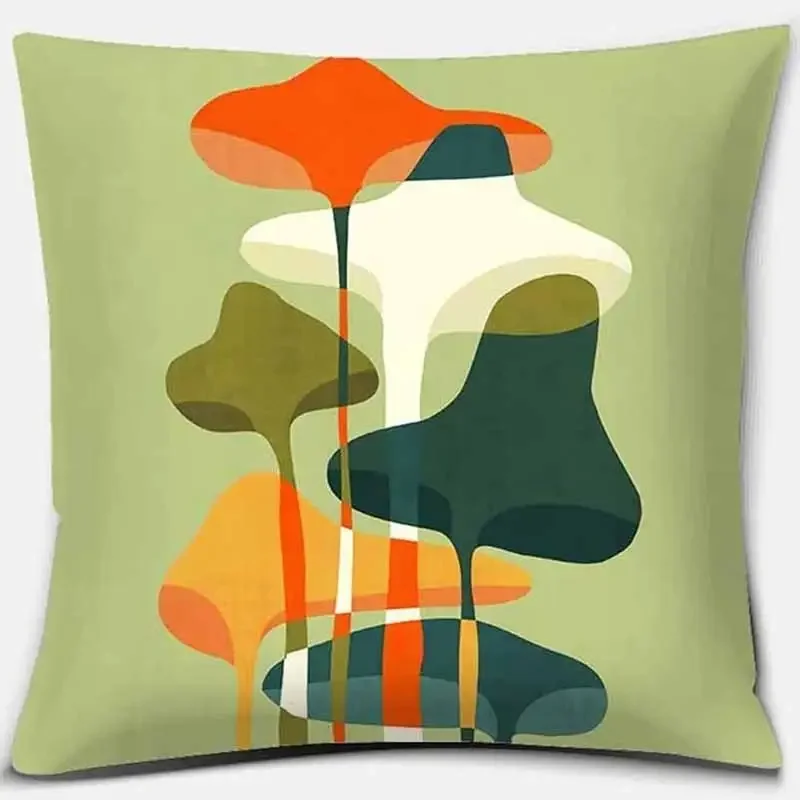Abstract Colorful Wildflower Mountain Geometric Square Peach Skin Pillowcase Home Decoration Car Sofa Cushion Cover