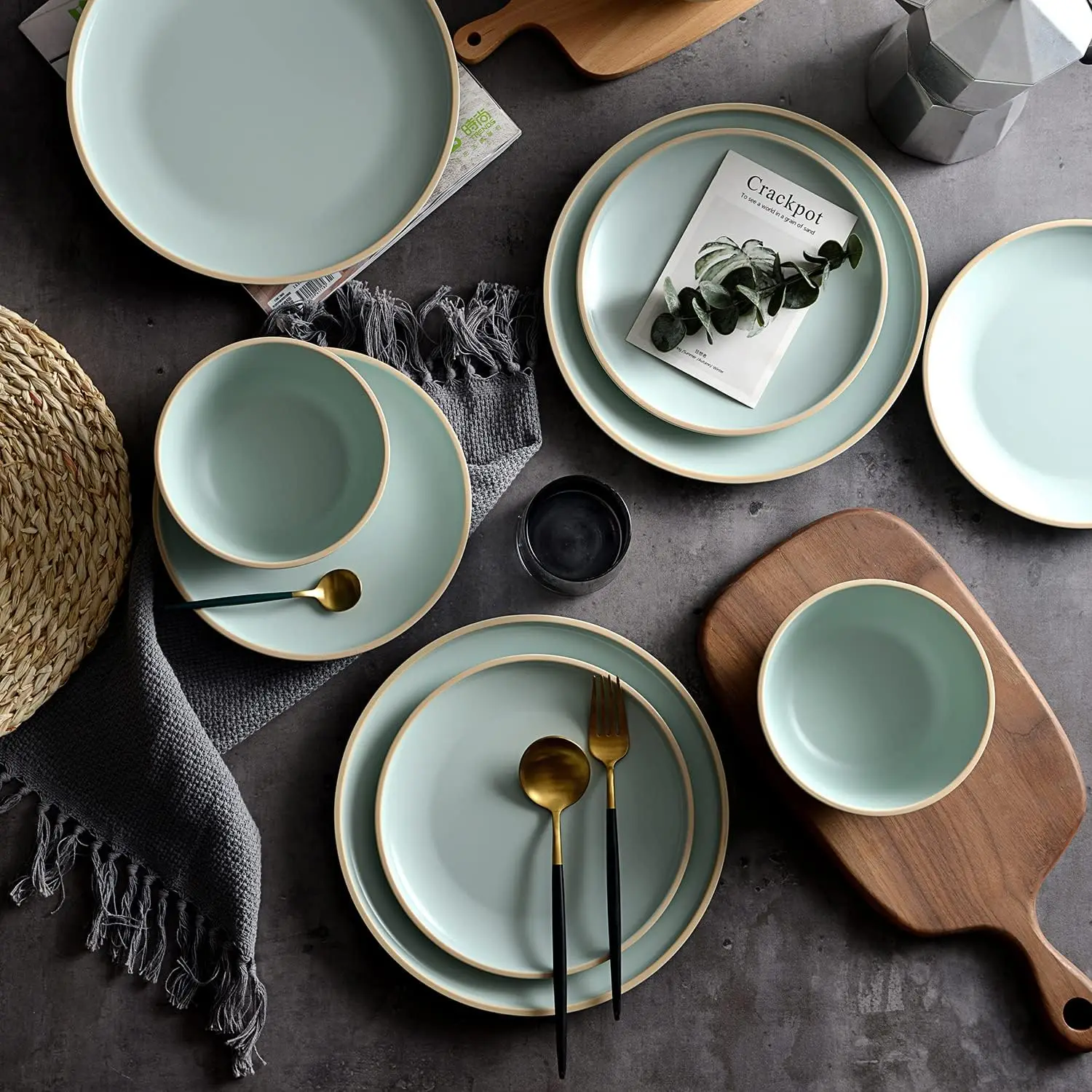 

Melamine Dinnerware Sets, Plates and Bowls Sets 12 Pcs, Melamine Plates, Dish Set for 4, Unbreakable