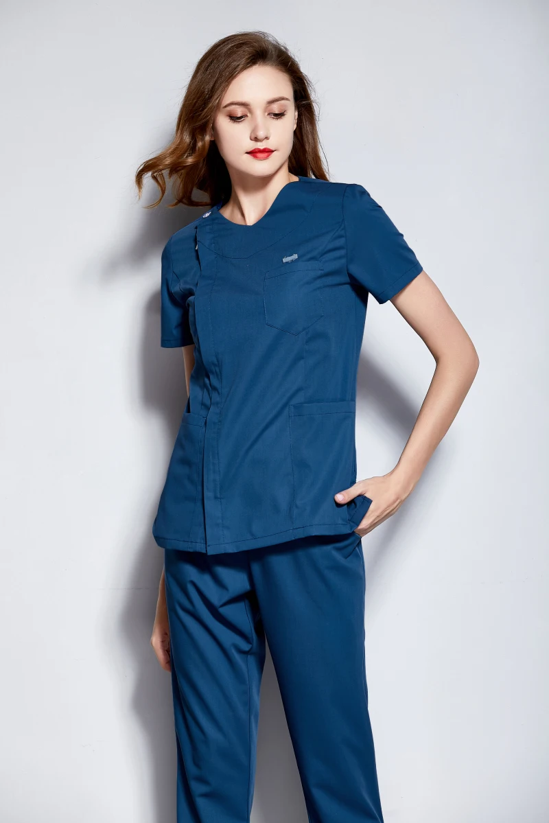 Uniforme d'infirmière à manches courtes pour femmes, fermeture à glissière latérale avant, beauté des cheveux, soins de la peau, vêtements médicaux dentaires, ensemble de travail, été