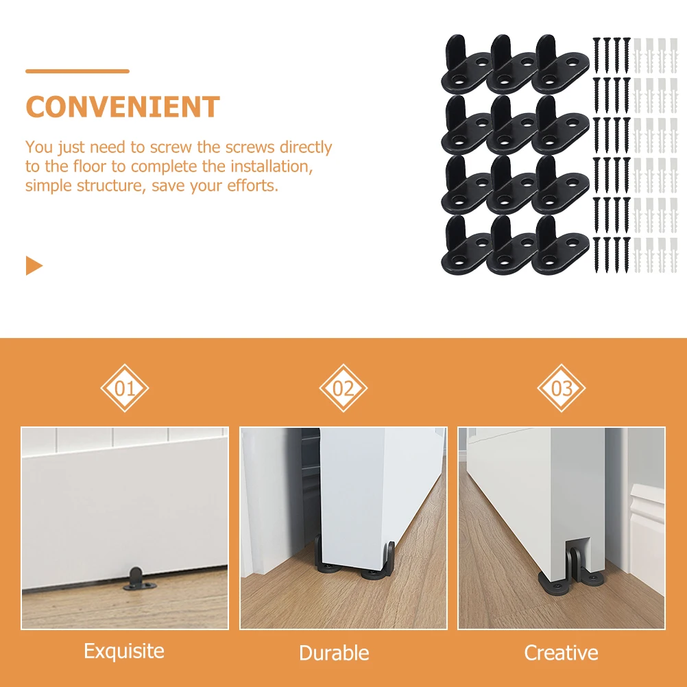 

12pcs Sliding Floor Guides Barn Door Bottom Guide Metal Floor Mount Track Stopper Steel Door Accessories Durable Hardened Easy