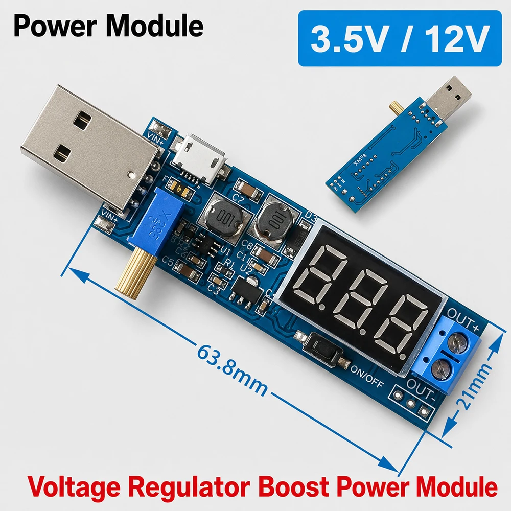 USB DC Boost Buck Converter DC-DC 5V to 3.3 / 12V USB Step UP/Down Power Supply Module Adjustable Voltage Regulator DC 1.2V-24V