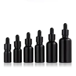 5X 10X Bottiglie contagocce in vetro nero smerigliato 5ml - 100ML Bottiglia vuota con pipetta gocciolante in vetro brillante per siero di olio essenziale di profumo