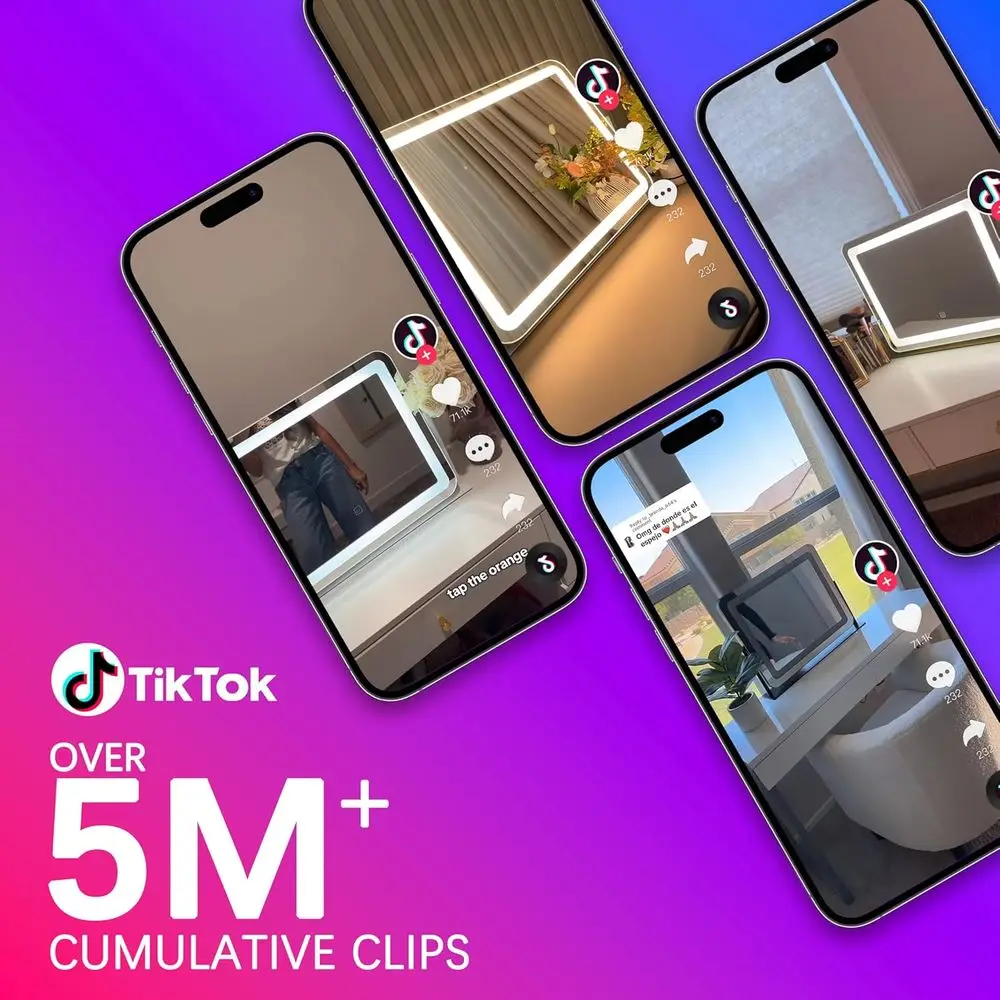 مرآة زينة مضيئة بإضاءة LED مقاس 20 × 22 بوصة مع أضواء قابلة للتعديل بثلاثة ألوان، تكبير 10 مرات، تحكم باللمس، لغرفة النوم أو Dressi #2