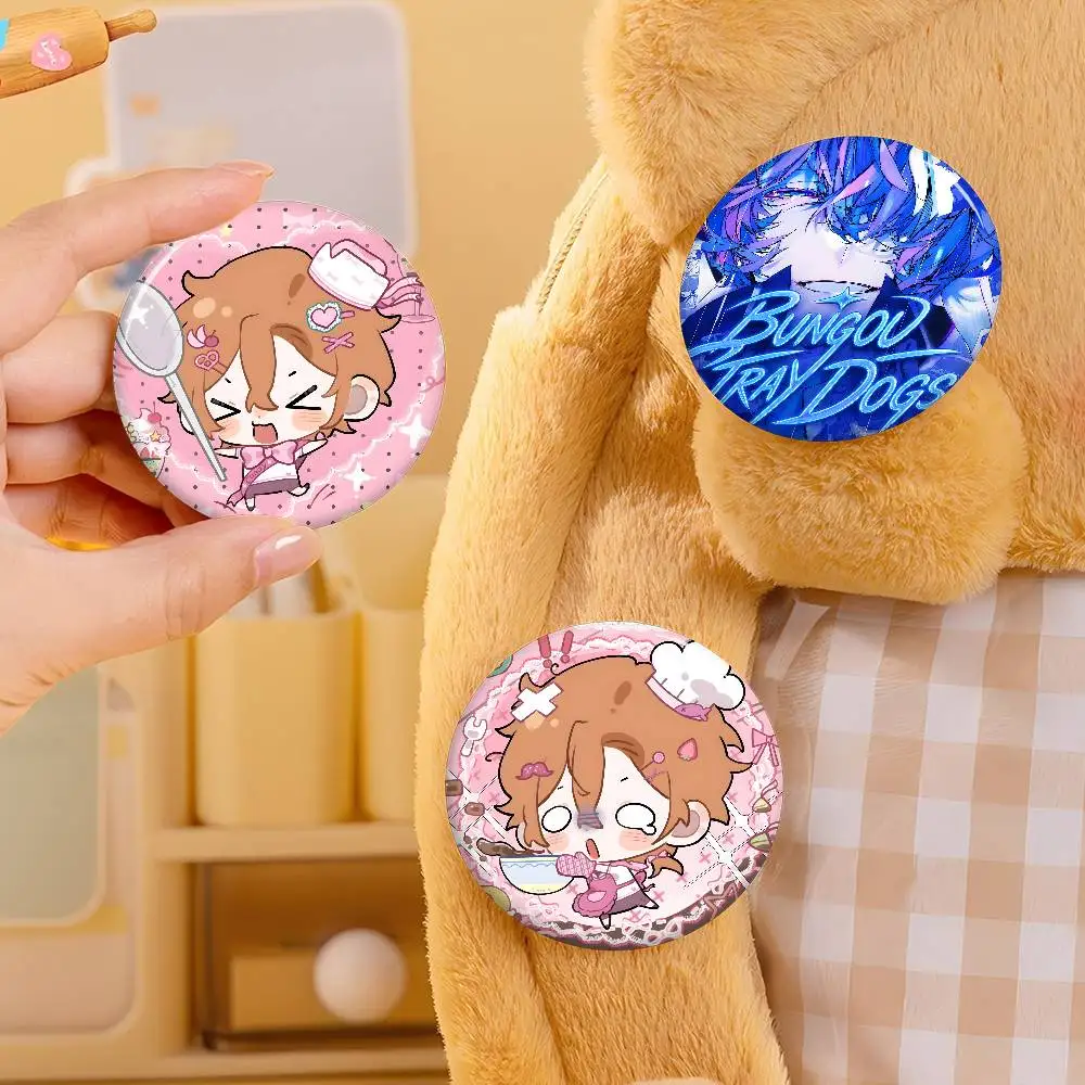 B-Bungo-Stray-Dogs Literary Anime Cartoon Brooches Anime Badge Round Handmade Brooch Lapel Pins Jewelry for Backpack Clothes
