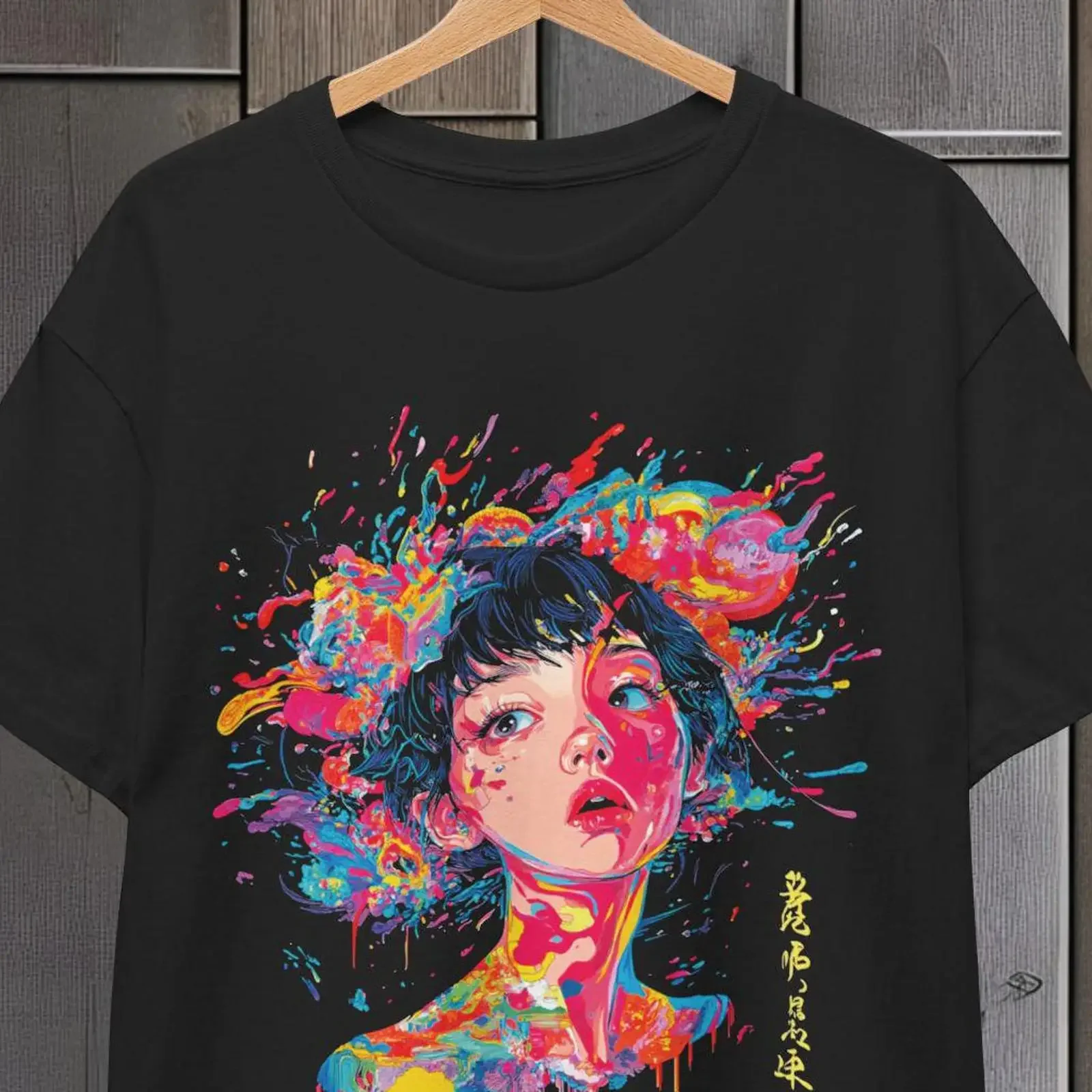 Japan Style T Shirt Psychedelic Asian Girl Oriental Art Top Japanese Culture vintage Washed Stretched fashion Unisex Slightly
