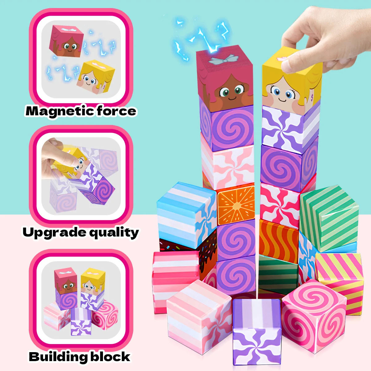 27 Uds. Bloques de construcción magnéticos de Castillo de dulces, bloques de construcción de azulejos magnéticos, juguetes para niños y niñas, regalos ideales de Navidad y Halloween