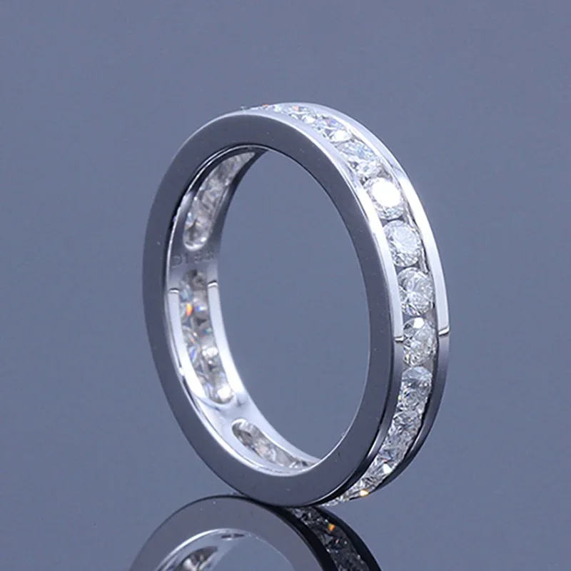 RAPRGOLD Echte S925 Zilveren Groef Ingelegd met D VVS1 Ronde Moissanite Ring voor Vrouwen Mode Trouwring met GRA Eternity Band