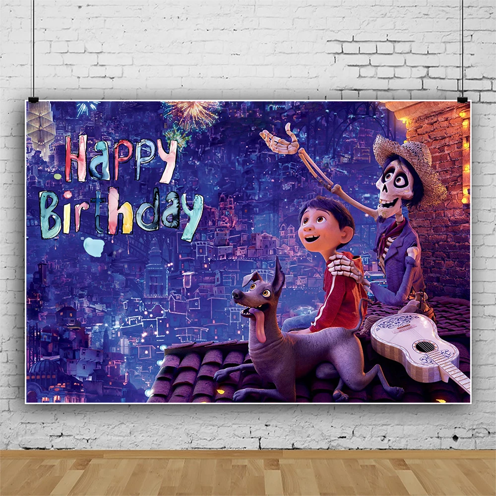 Disney Coco Backdrop Custom Skeleton Man Theme Kid Birthday Party Photocall Background Mexico Day Of The Dead Banner Decor Props