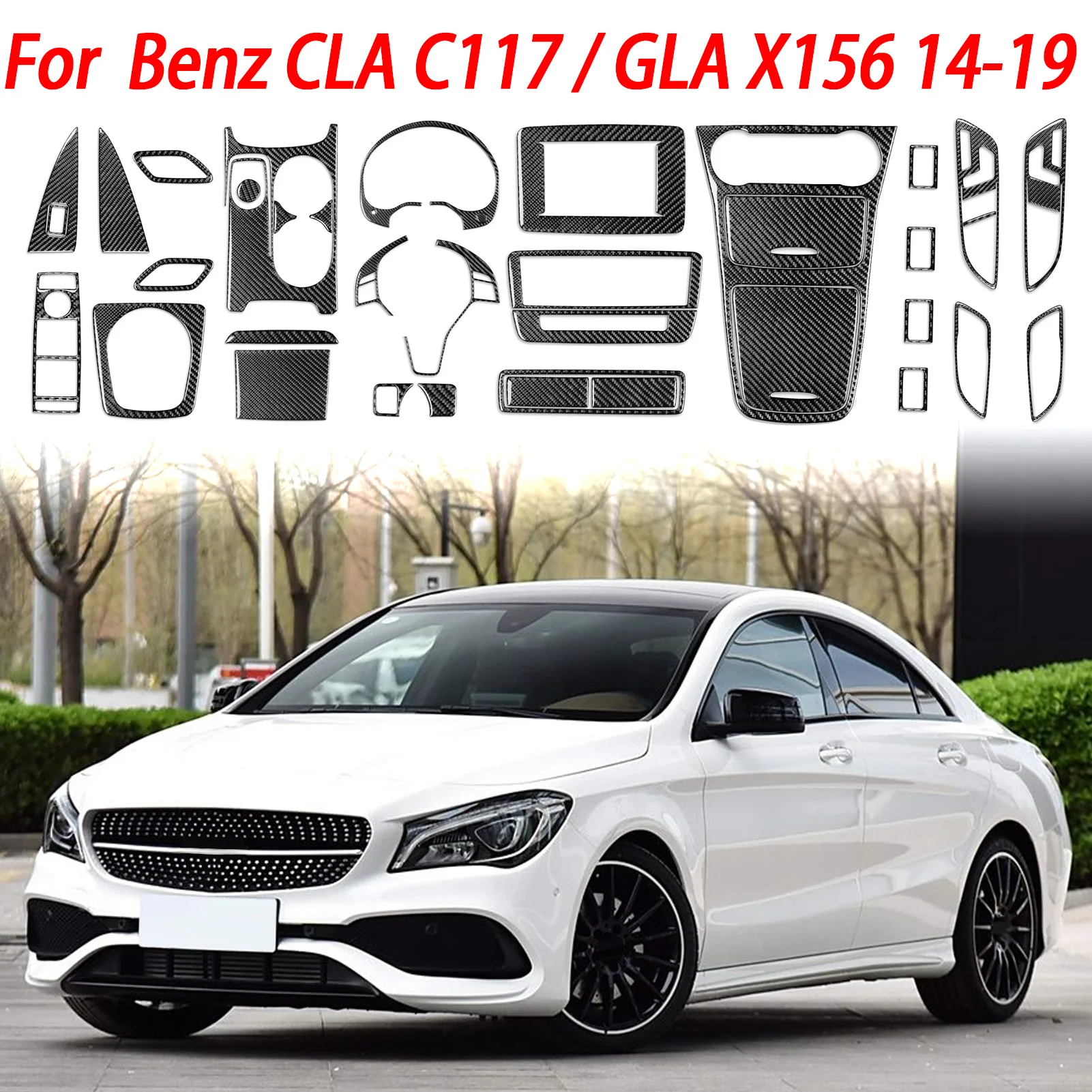 

Carbon Fiber Sticker For Benz CLA / GLA 14-19 Car Interior Accessories Console Gear Panel Window Control Inner Door Handle Cover