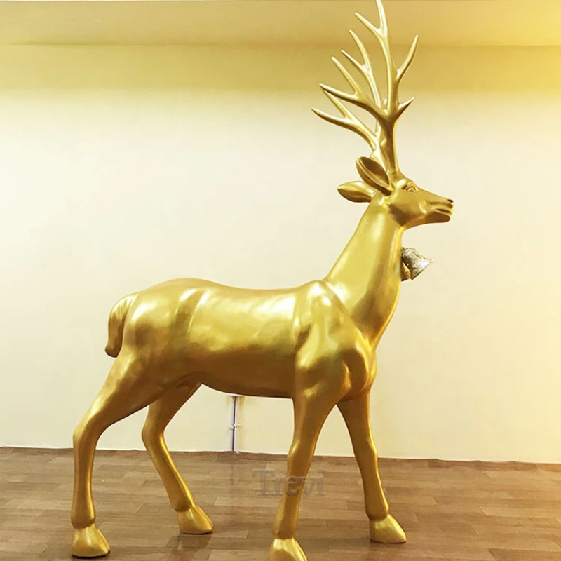 Beautiful Gold Fiberglass Elk Animal Sculpture