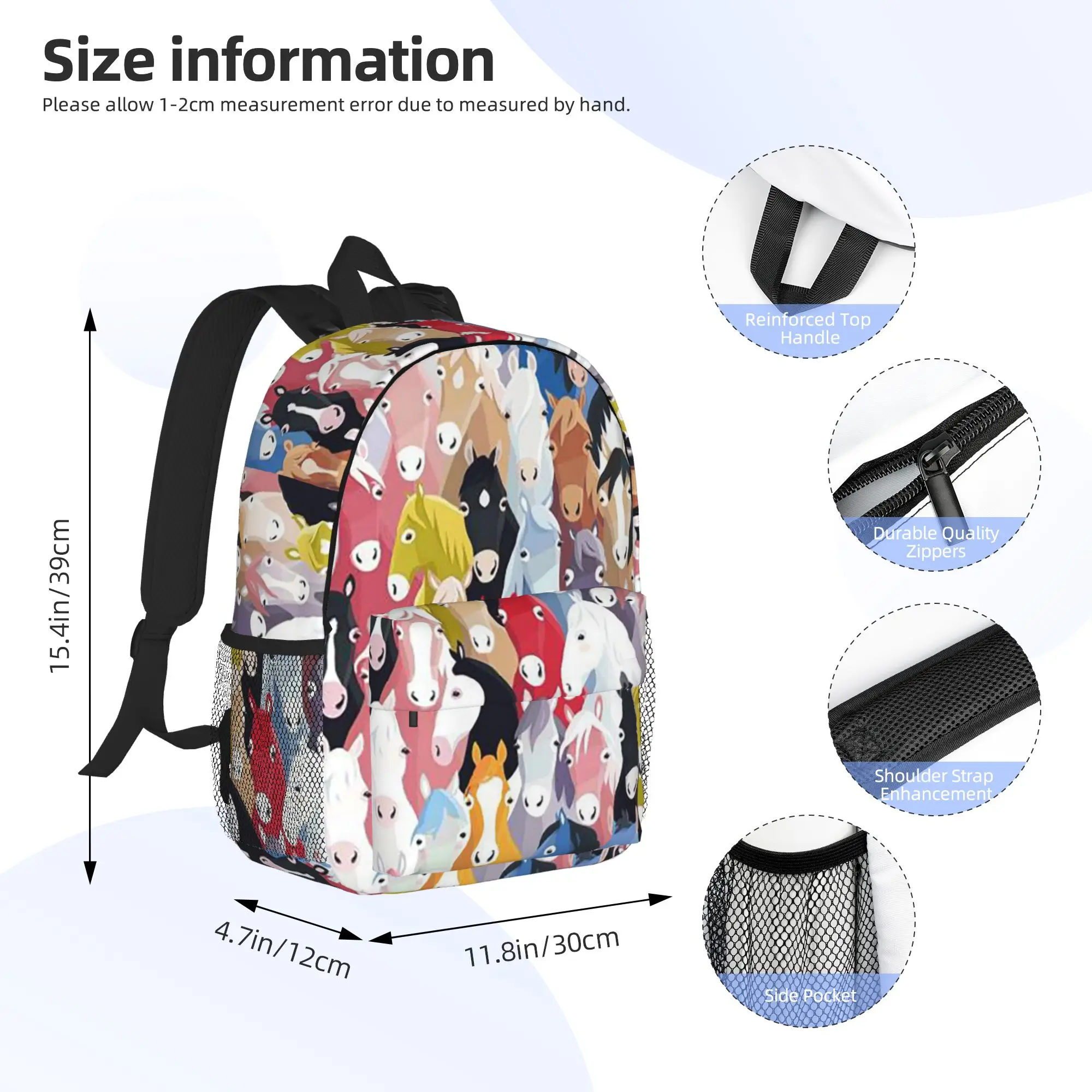 Cartoon Horse Printed Backpack Hot Sale Daypack Large Capacity Boys Girls BookBag Shoulder Bags for Men Women School Bag