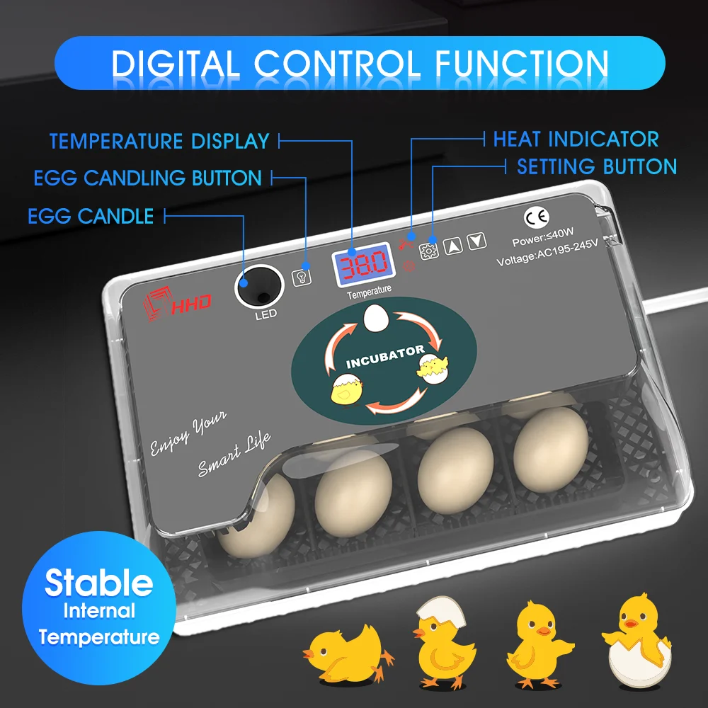 

Mini 12 Egg Incubator For Chicken Duck Goose Transparent Big Cover With Automatic Rotating Egg Tray And Temperature Control