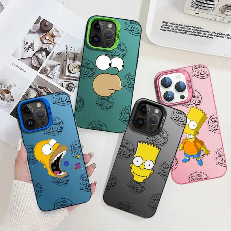 Disney Funny Cartoon Simpson Family Case For Apple iPhone 15 11 13 14 Pro Max 12 15 Plus Matte Lens Protect Plating Phone Cover