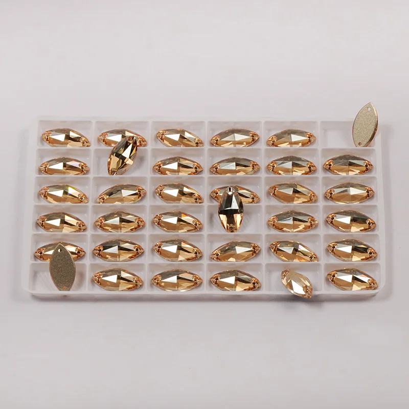3D Navette Costura Golden Shadow Strass-Applikation zum Aufnähen, Flache Rückseite, DIY-Kristalle für Kleidung und Kleider – Detail 1