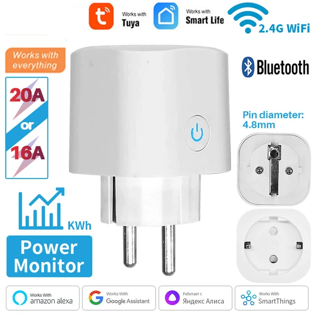 Inteligentna wtyczka TUYA WiFi EU 16A/20A z pomiarem zużycia energii, funkcją timera, sterowaniem głosowym, kompatybilna z Alexa i Google Home.