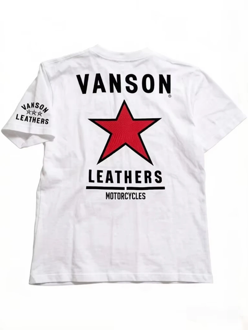 2026 Summer Fashion T-shirt Red Star and _VANSON LEATHERS_ Motorcycle Pattern Casual Round Neck Suitable for Both Men and Women