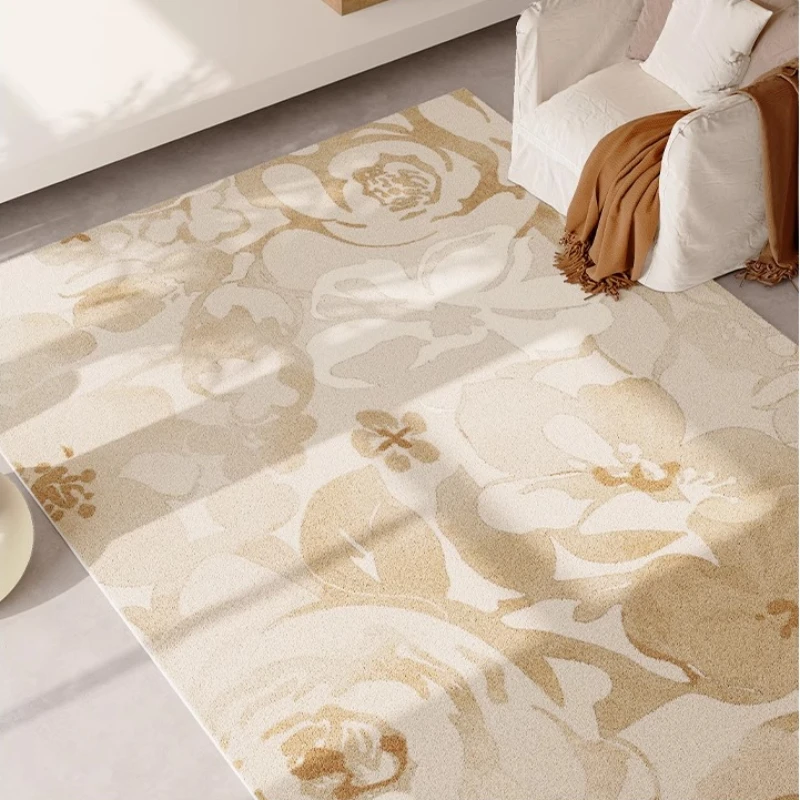 Beige Gold Floral Carpet Artistic Luxury Decoration Living Room Carpets Abstract Washed Flower Rugs Comfortable Soft Bedroom Rug