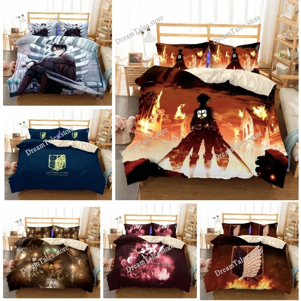 Exquisite 3D Anime Attack on Titan Wallpaper Print Bedding Set Duvet Cover Comforter Bed Youth Kids Girls Boys Luxury Gift