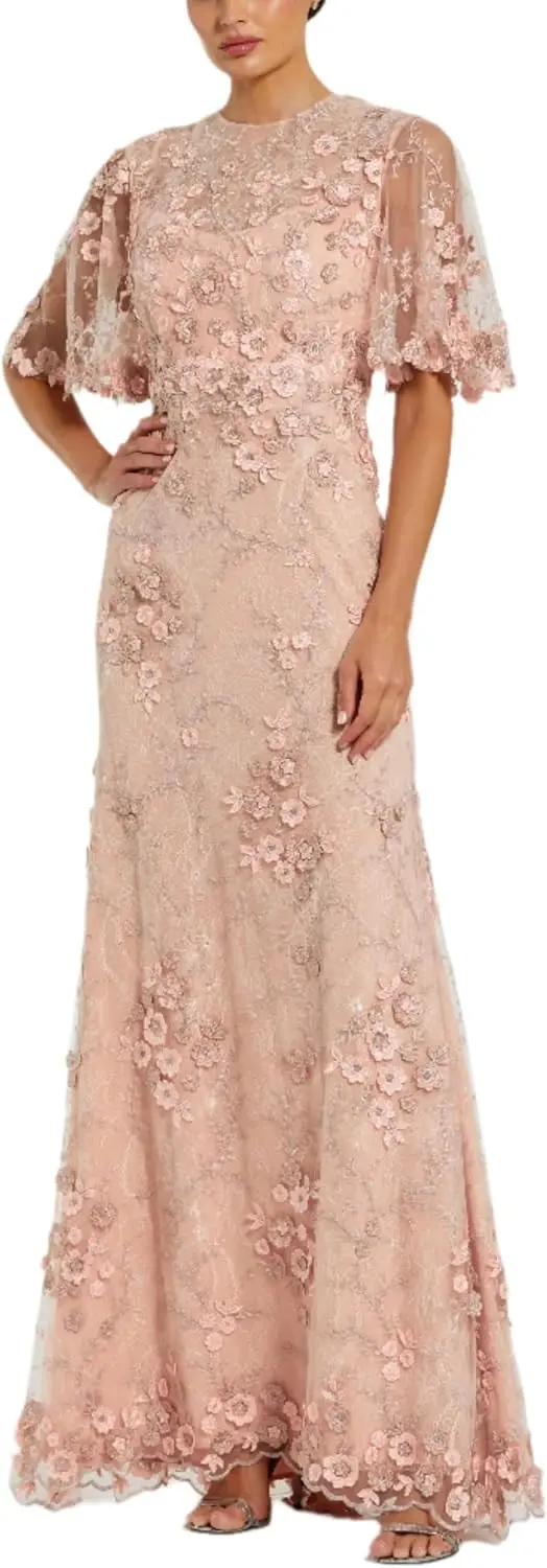 Flutter Sleeve Floral Emboridered Wedding Dress for Guests