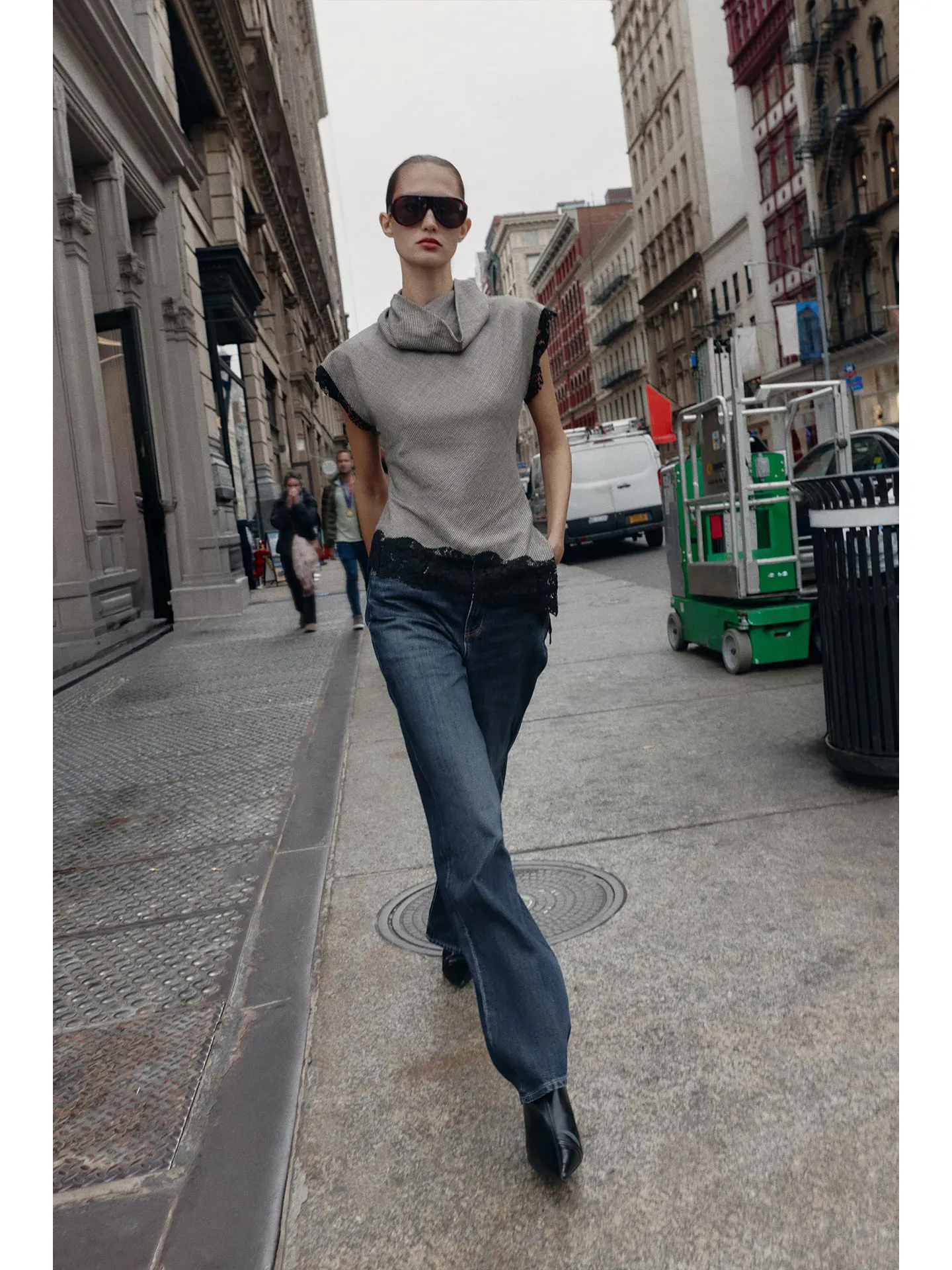 Wiosna 2026 Faion Asymetryczny Krój Stójka Wzór w Kratę Top Damski Casualowy Dopasowany Krój Młodzieżowy Regul...