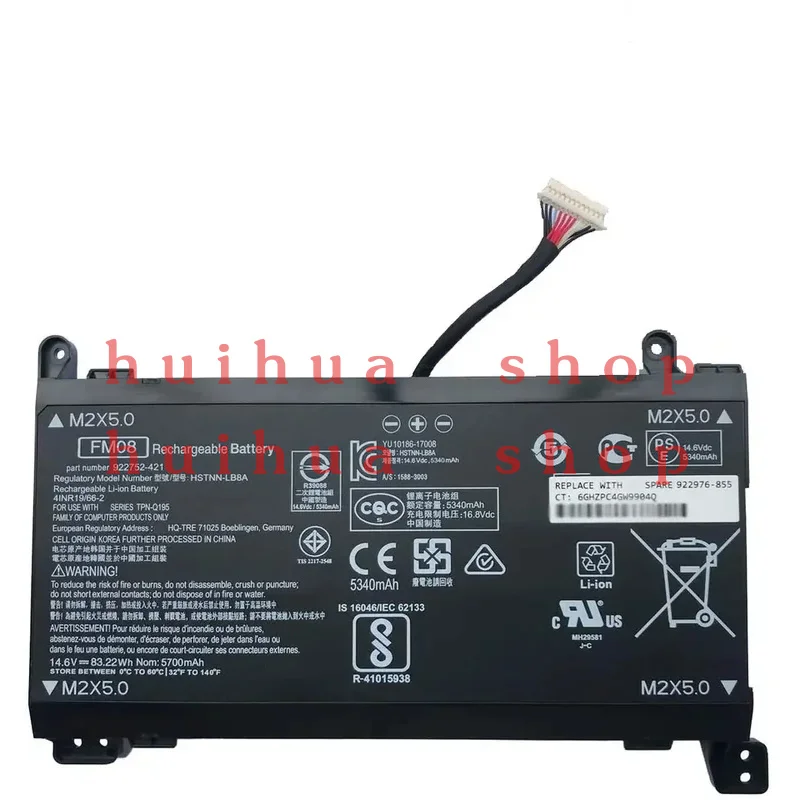 FM08 12 Pin Connector Laptop Battery Replacement for H-P Omen 17-AN014NG TPN-Q195 Series Notebook 922976-855 Laptop Battery