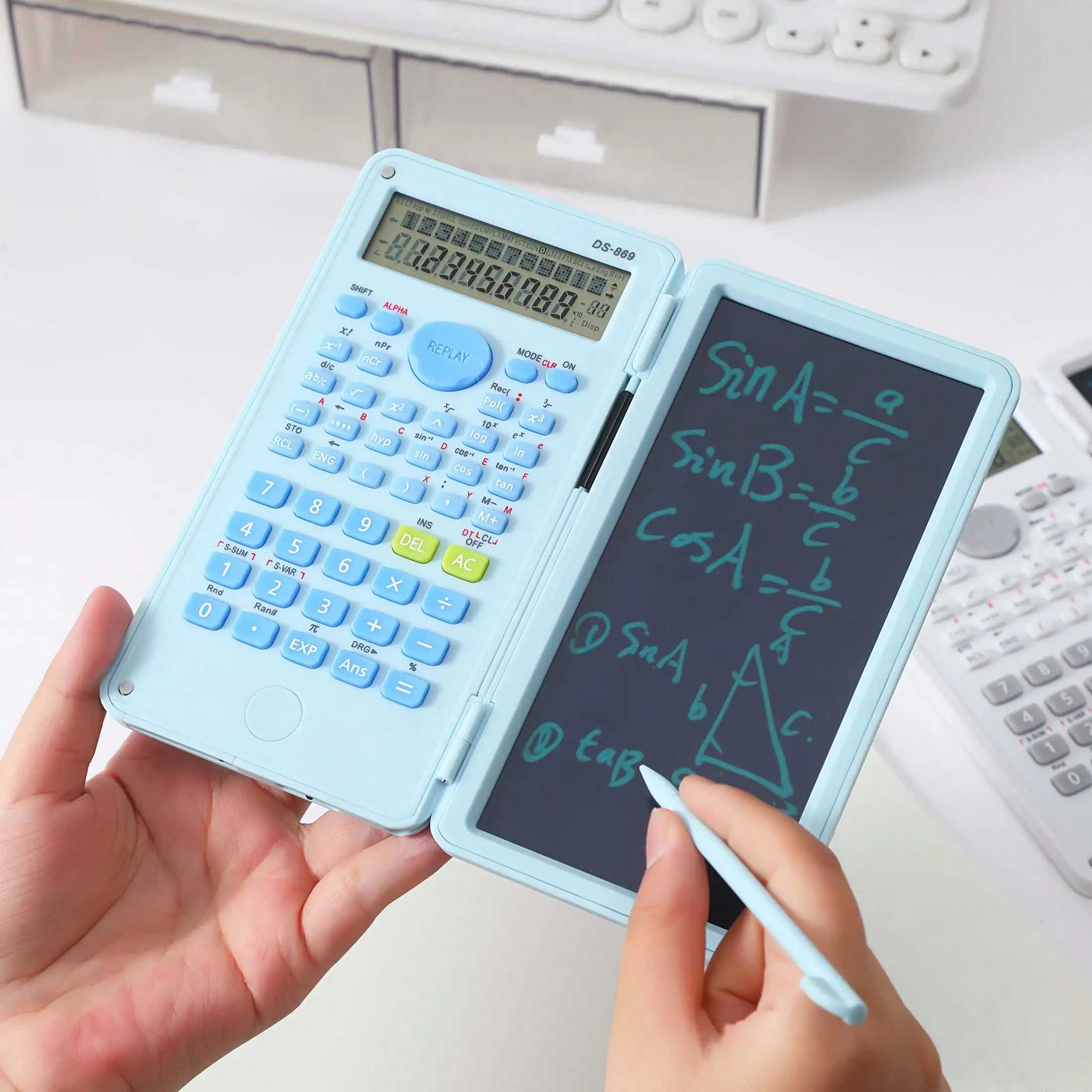 Multicolor Foldable Scientific Calculator Function Calculation + Built-In Writing Board + Portable Storage, Student Math Computation / Office Engineering Calculation / Exam Formula Recording,