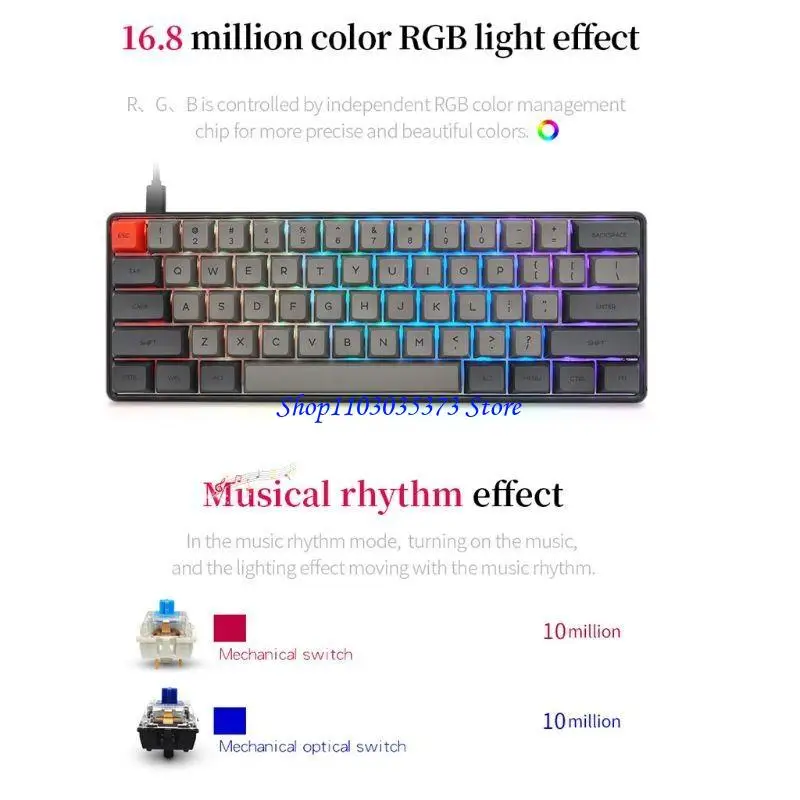 D46B RGB LED لوحة مفاتيح ميكانيكية سلكية سلكية ، مضغوطة محمولة ميني ميني PBT