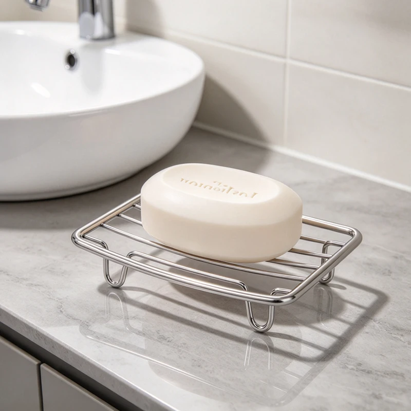 1PC Stainless Steel Soap Dish, Drainable Soap Holder, Raised Soap Rack for Bathroom Sink Countertop
