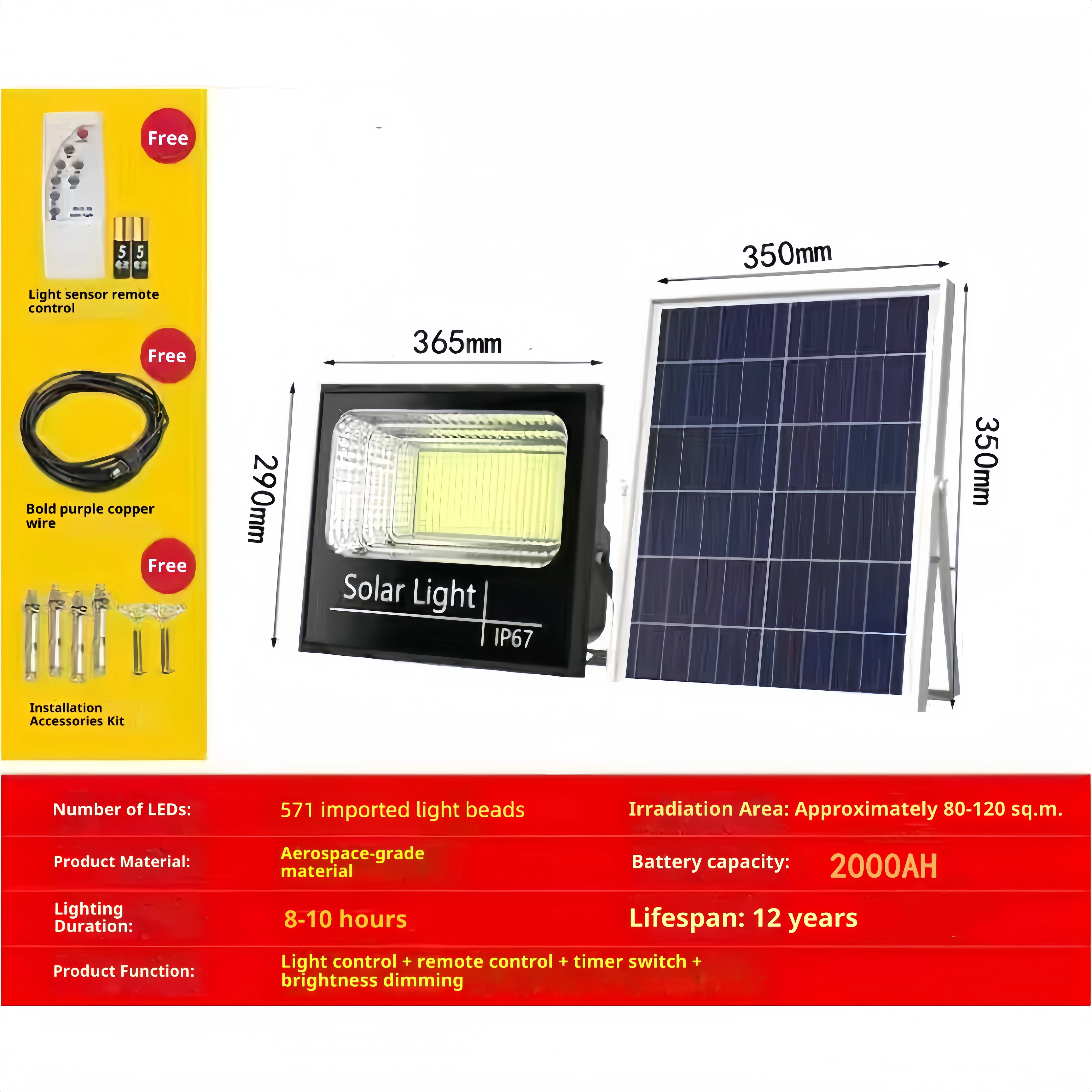 New Solar High-Power LED Lighting Outdoor Camping Villa Waterproof Bright Garden Courtyard Lamp for Home Use