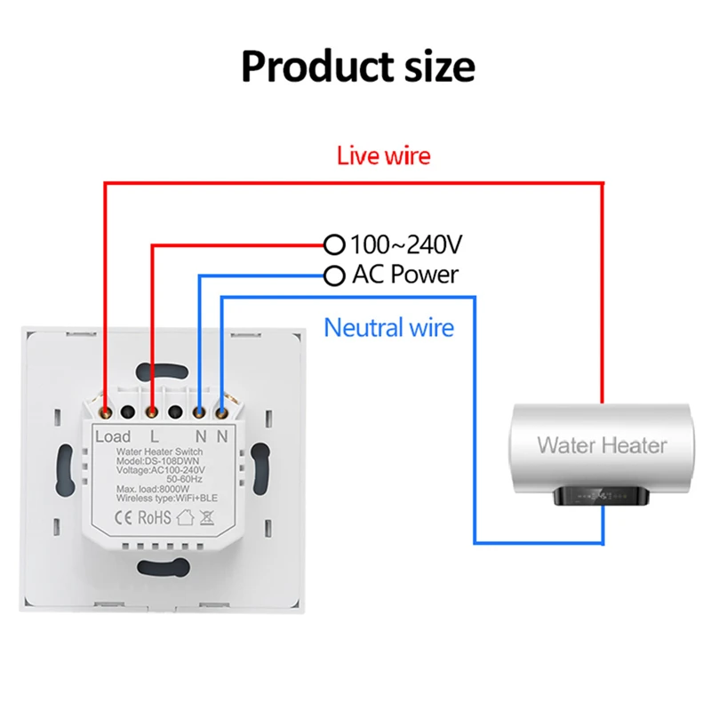 Manhot Tuya WiFi Smart Water Heater Button Switch 40A 8800W EU Standard Smart Life APP Voice Control Work with Alexa Google Home