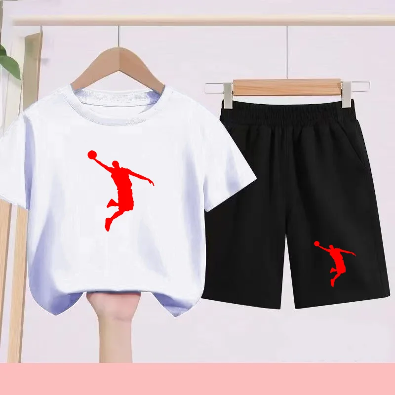 

Summer Casual Basketball and Running Sports Sets for Children Aged 3 to 13 Come in White Multi-color T-shirts and Shorts