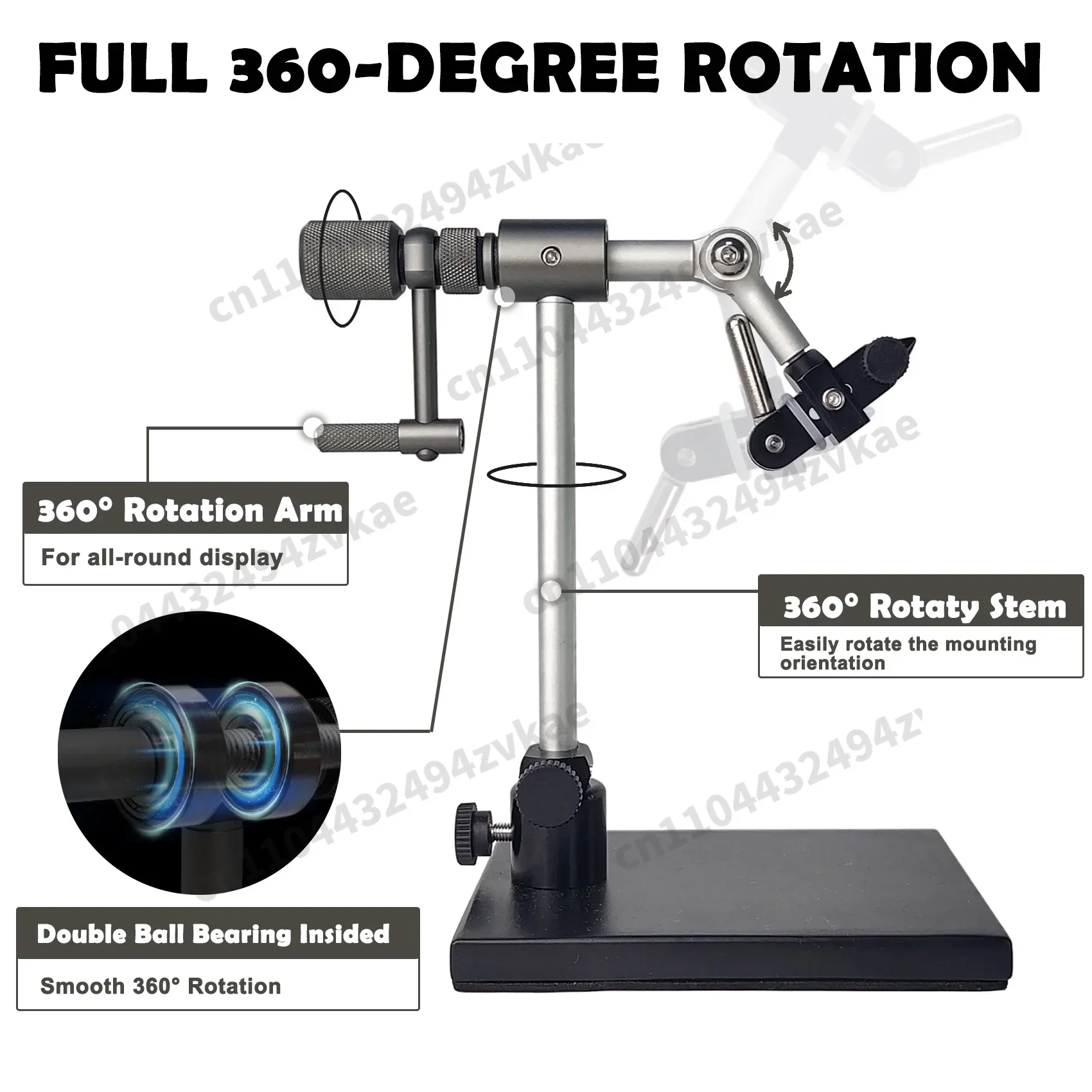 Professional True Rotary Fly Fishing Tying Vise Two Ball Bearings Heavy Pedestal Base  26 to 4/0 Hook Sizes B06