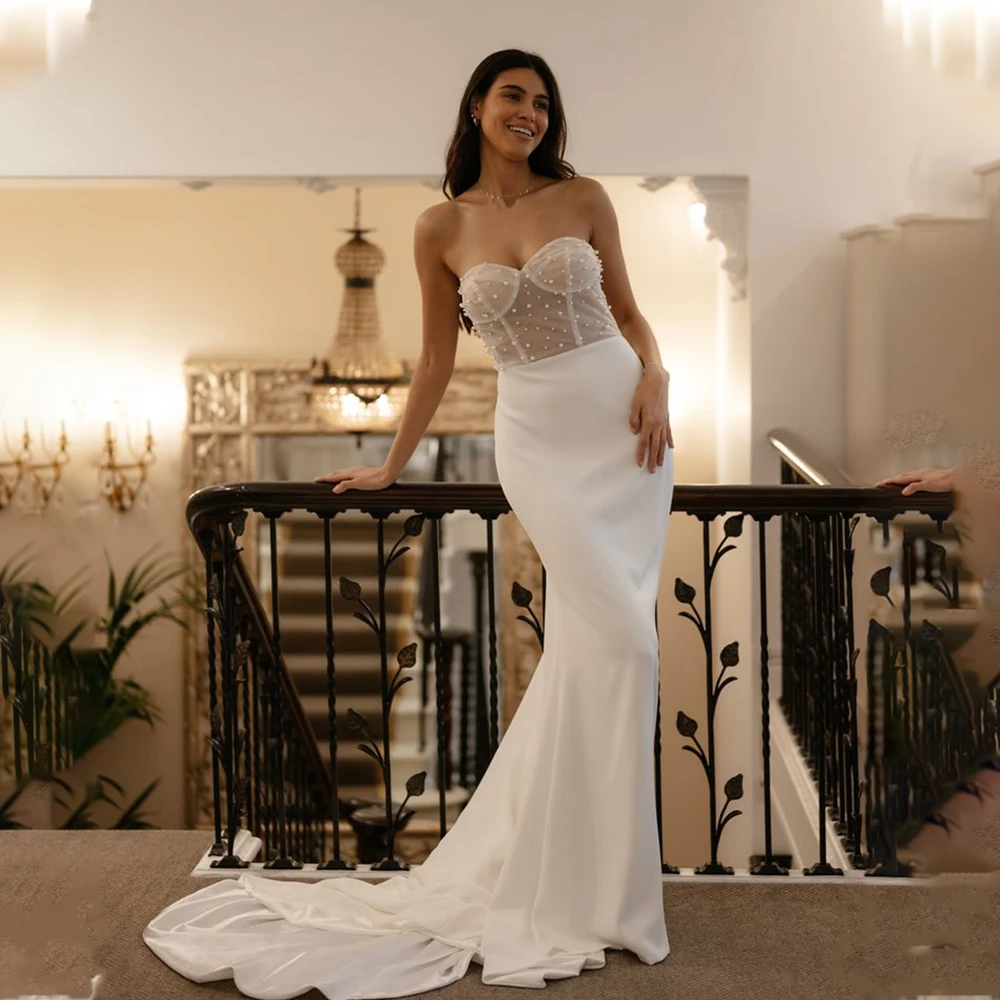 

Charming Beaded Sweethart Mermaid Wedding Dresses Sweep Trian Custom Made 2025 Rode De Morrie