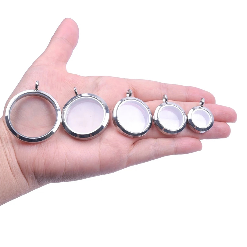 10Pcs/Lot Stainless Steel Round Glass Memory Floating Picture Locket Pendant Clear Twist Coin Medaillon Women подвеска  Jewelry