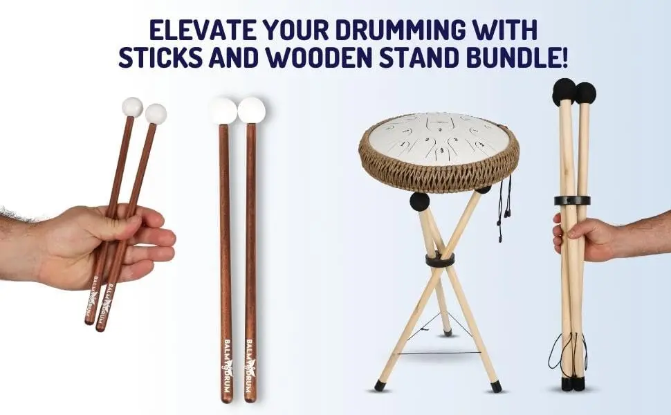 Versatile Complete Steel Tongue Drum Set with Solid Beech Wood Handpan Stand and Wooden Mallets, All-in-One Percussion Kit for Beginner and Professional Players