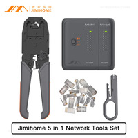 Jimihome 5 in 1 Network Tools Set Crimp Plier Network Tester Cable Stripper Cutter for 4P 6P 8P RJ11 RJ12 RJ45 Modular Connector