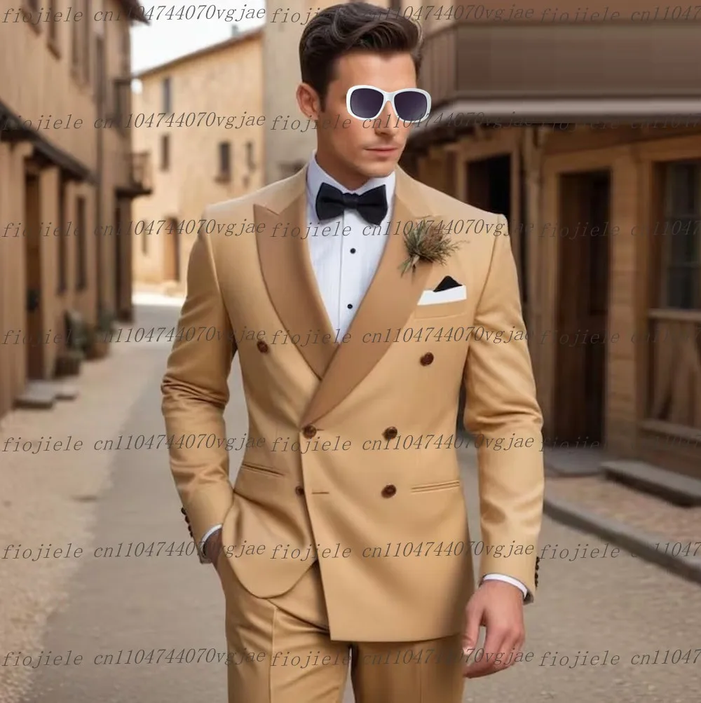 

New Champagne Men Suit Formal Wedding Party Groom Groomsman Business Prom Male Tuxedos Customize 2 Piece Set Jacket Pants