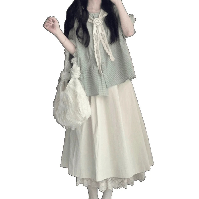 تنورة Sweet Japanese Sle College Faion للسيدات صيفية Ort Sve Irt وF طقم مكون من قطعتين بخصر عالٍ على شكل حرف a Dr