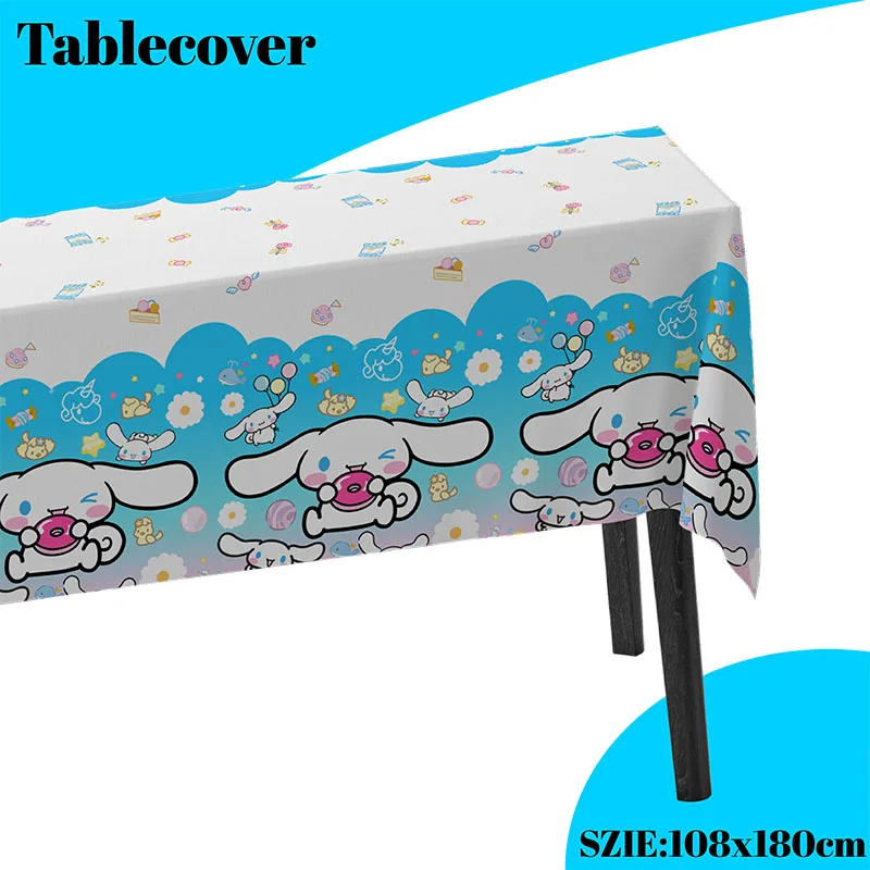 Cinnamoroll Party Paper Plates Cups Banner Tablecloth Disposable Tableware Set For Kids Birthday Decoration Girl Party Supplies