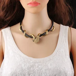 Exaggerate Black Leather Rope Double Snake Choker Necklace Gothic Punk Style Snake Chain Necklace Retro Jewelry Gifts