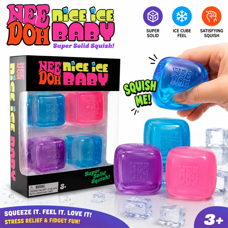 Nuevo Set de Cubos Sensoriales Needoh Nice Ice Baby, Paquete de 4, Juguetes Sensoriales Súper Sólidos y Antiestrés, No Tóxicos, para TDAH y Autismo, Regalos