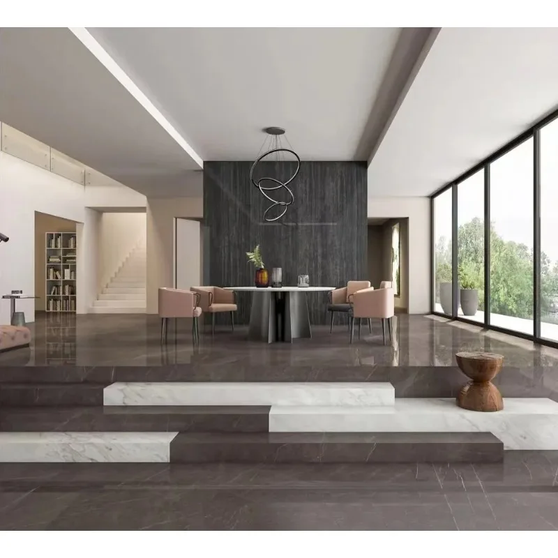 Thick slate background wall, living room TV, marble striped board, home light luxury style