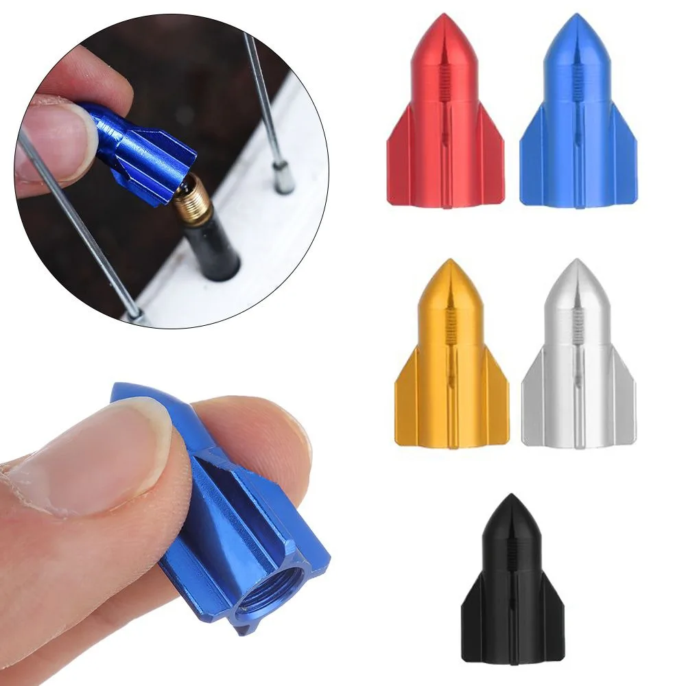 4pcs Universal Aluminium Alloy Car Tire Valve Cap Dustproof Rocket Shape Tire Valve Caps Multicolors Valve Stem Cap