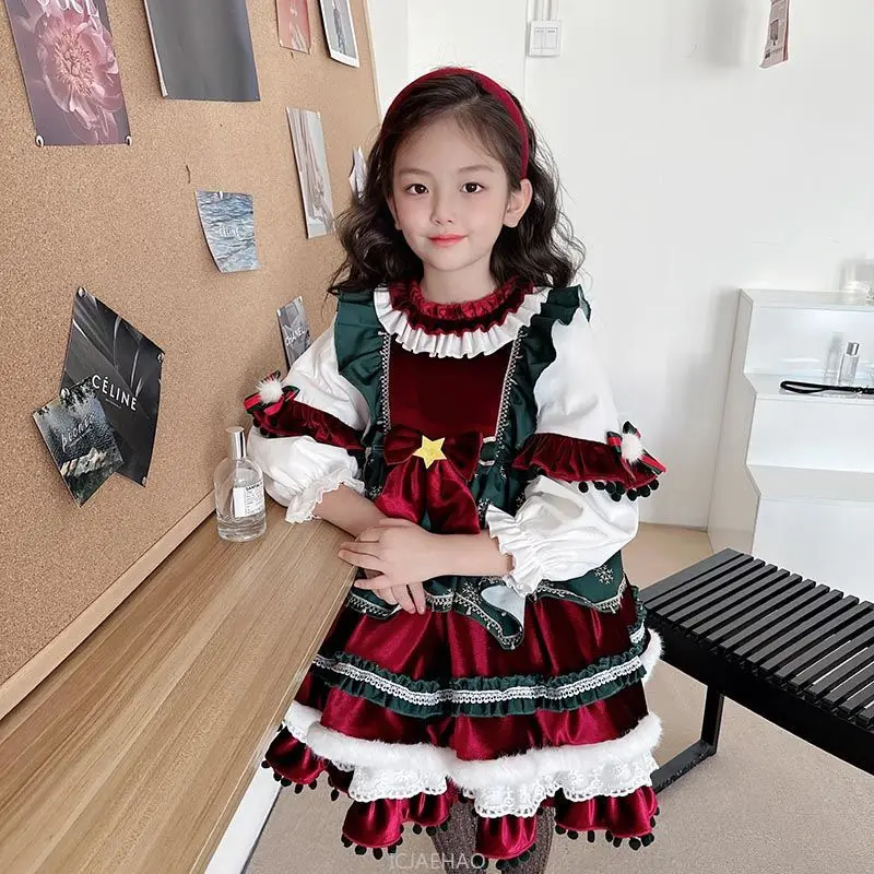 Christmas Party Dress For Girl Costume Velvet Lolita Princess Dresses Children Girls Performance Gown Kids Party Outfit Vestido