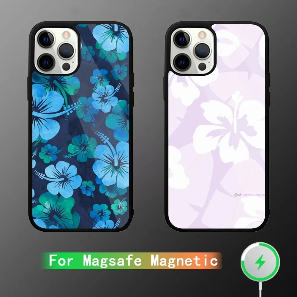 Hibiscus Retro Hawaiian Flower  Phone Case For iPhone 15,14,13,12,11,Plus,Pro,Max Mini Magsafe Magnetic Wireless Charging