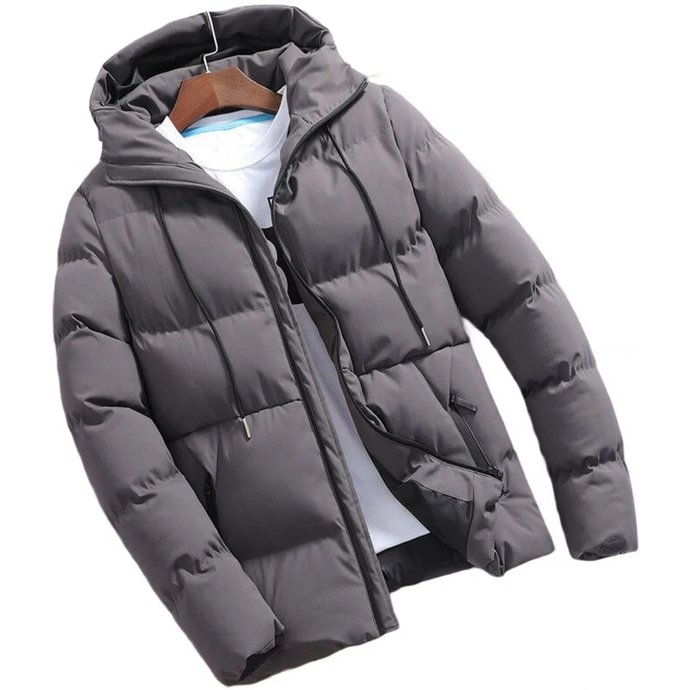 

Теплая утолщенная парка с капюшоном для мужчин, однотонная повседневная куртка с длинными рукавами для деловой и повседневной верхней одежды в холодную погоду